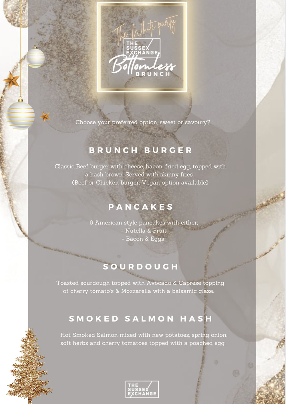 White Party Bottomless Brunch Menu